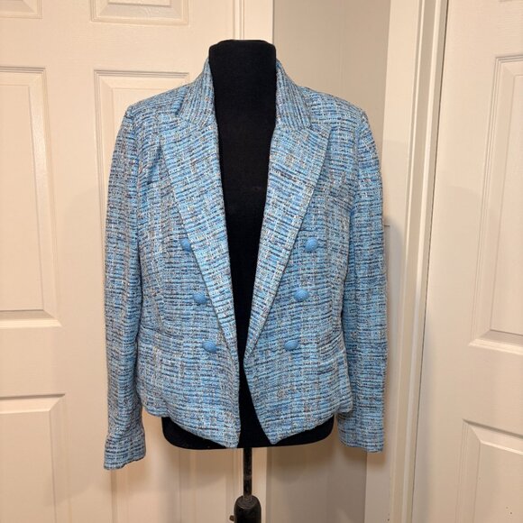 L'Agence Brooke Double Breasted Tweed Blazer in Light Blue Size 6 - Picture 1 of 7